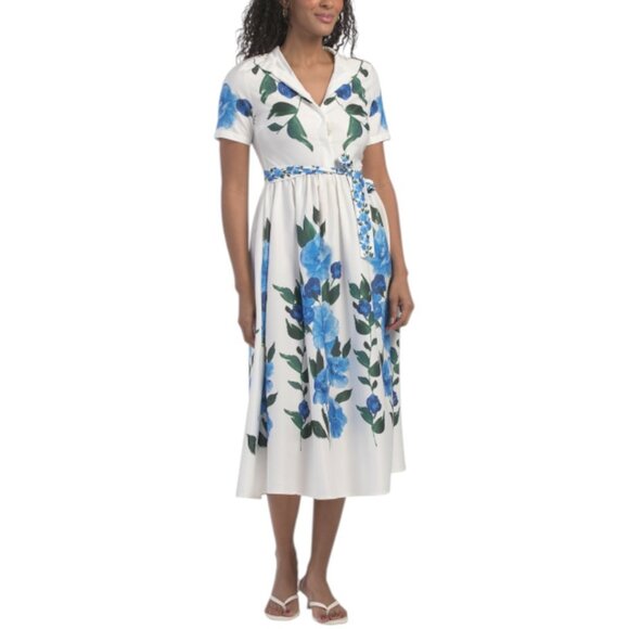 Dalia Macphee Dresses & Skirts - DALIA MACPHEE Short Sleeve Floral Dress With Belt